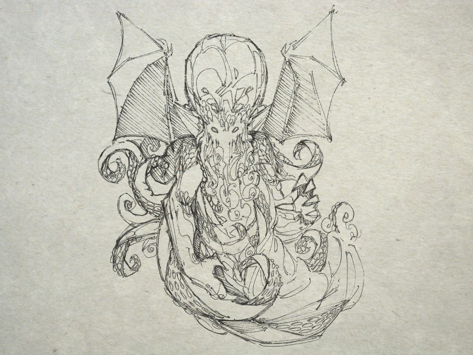 the brave Norwegian drove his vessel head on against the pursuing jelly which rose above the unclean froth like the stern of a daemon galleon.