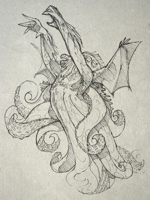 Cthulhu 62 | The youth's febrile mind, apparently, was dwelling on strange things; and the doctor shuddered now and then as he spoke of them. They included not only a repetition of what he had formerly dreamed, but touched wildly on a gigantic thing "miles high" which walked or lumbered about.