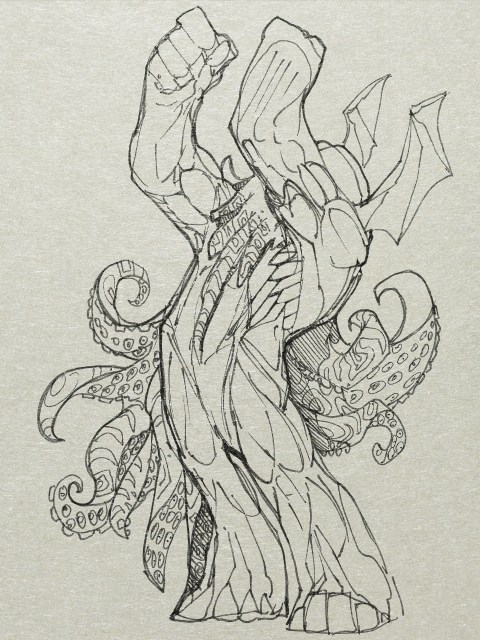 The titan Thing from the stars slavered and gibbered like Polypheme cursing the fleeing ship of Odysseus.