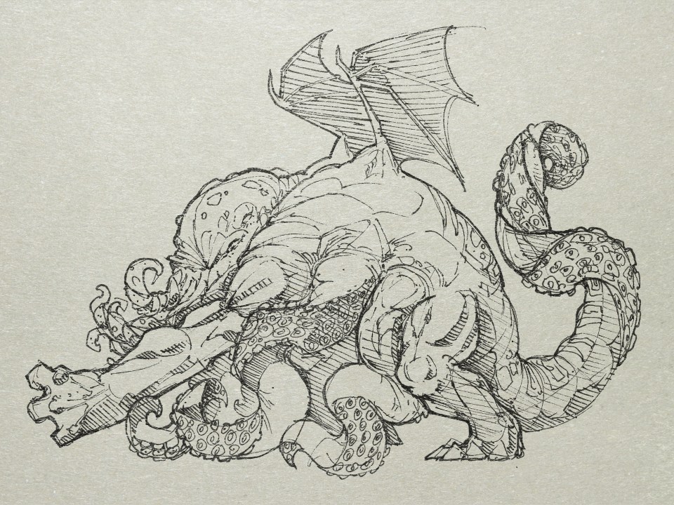 …because his very existence is beyond mortal comprehension. According to Lovecraft, humans can never fully understand Cthulhu…