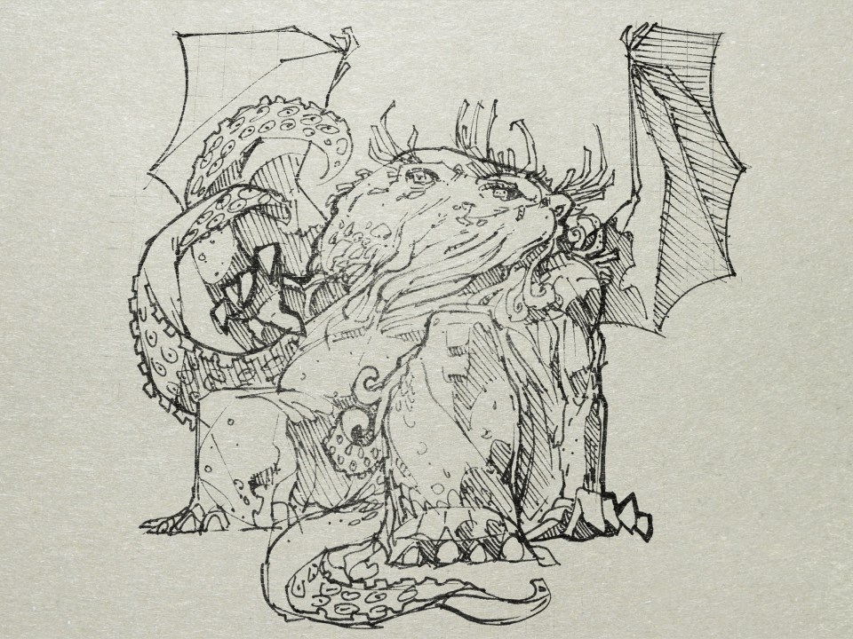 The awful squid-head with writhing feelers…